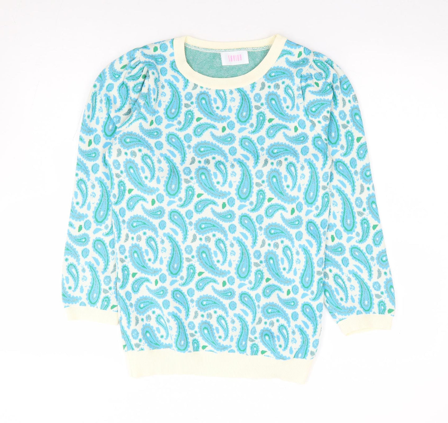 Savido Womens Blue Crew Neck Paisley Polyester Pullover Jumper Size S