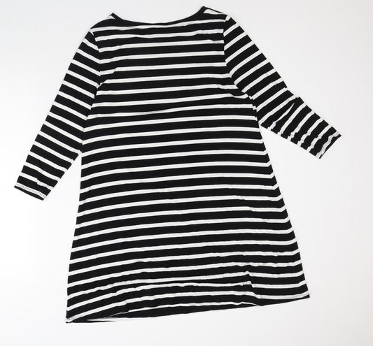 Amazon Womens White Striped Viscose T-Shirt Dress  Size M  Round Neck