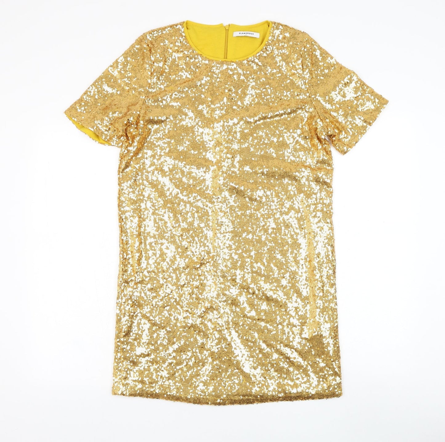 Glamorous Womens Gold  Polyester Shift  Size S  Round Neck Zip