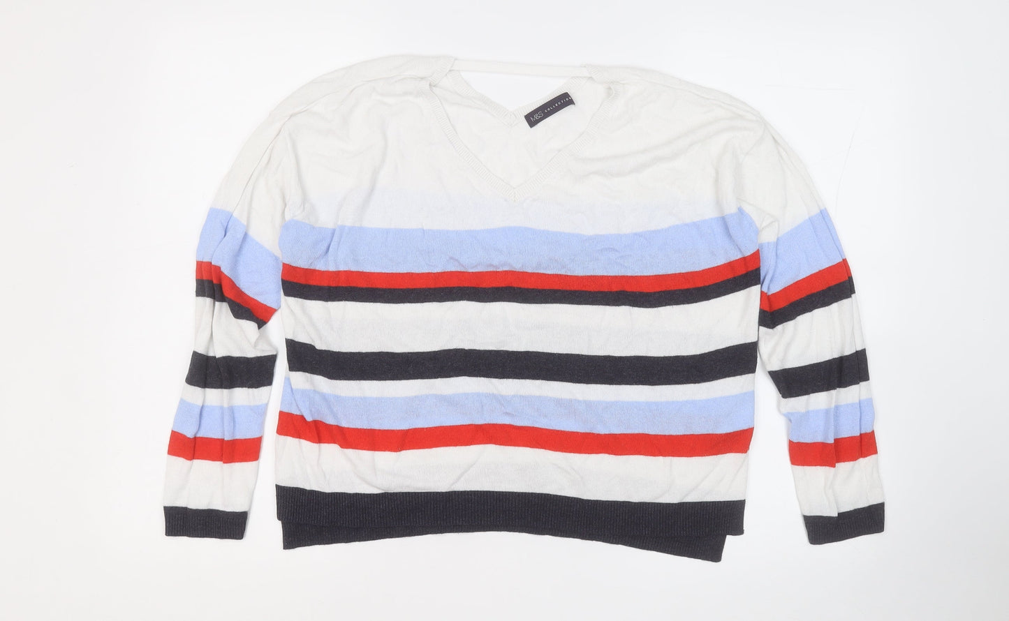 Marks and Spencer Womens Multicoloured Round Neck Striped Viscose Pullover Jumper Size 14