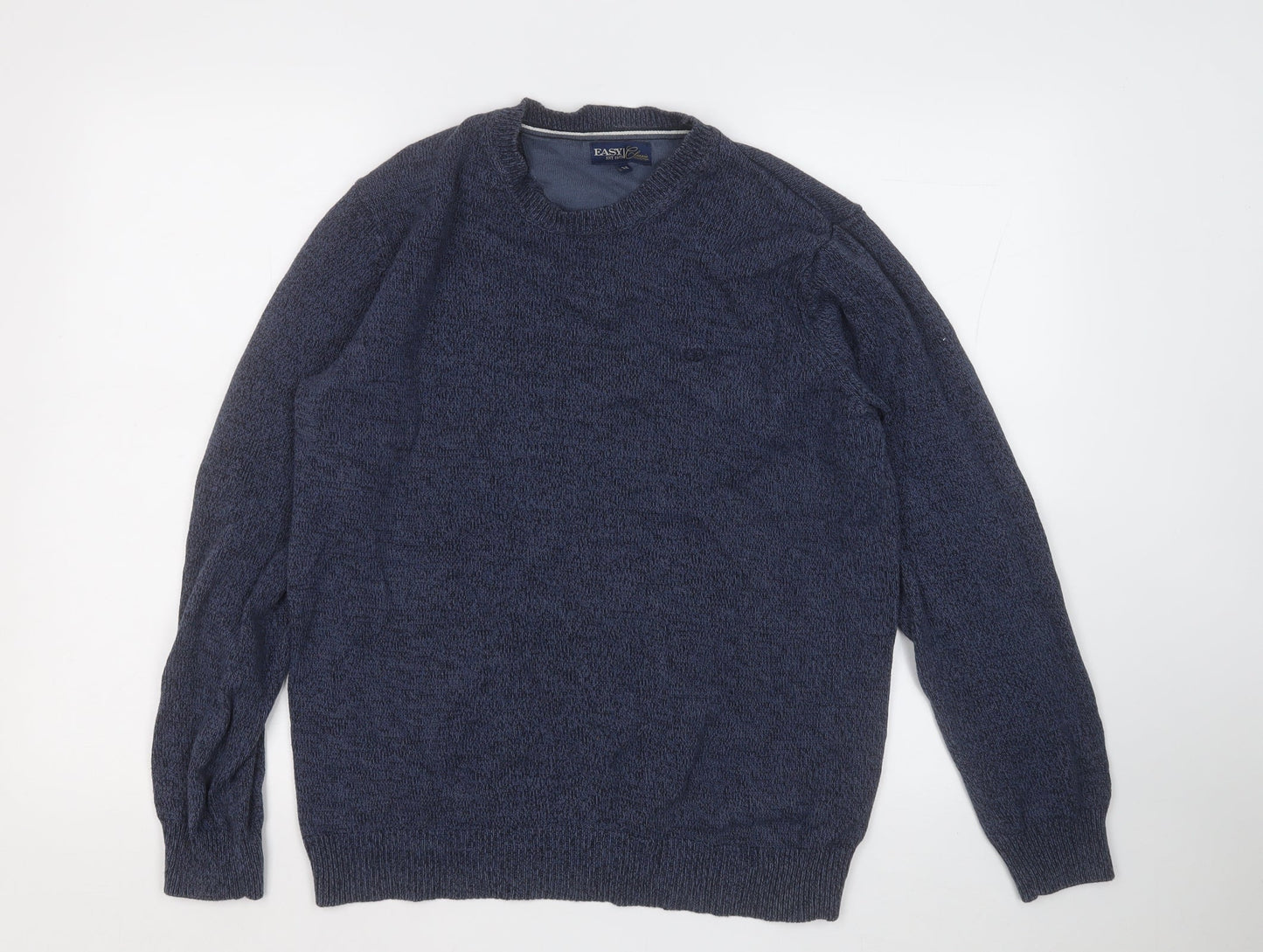 Easy Womens Blue Round Neck  Cotton Pullover Jumper Size M