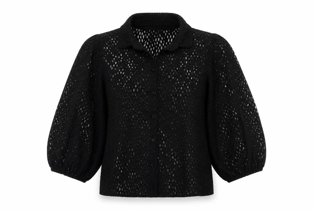 Savida Womens Black  Polyester Basic Button-Up Size L Collared