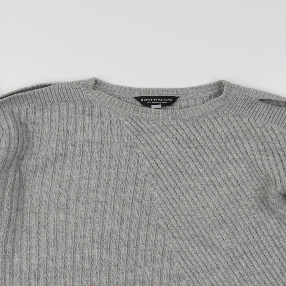 Dorothy Perkins Womens Grey Round Neck  Acrylic Pullover Jumper Size 10