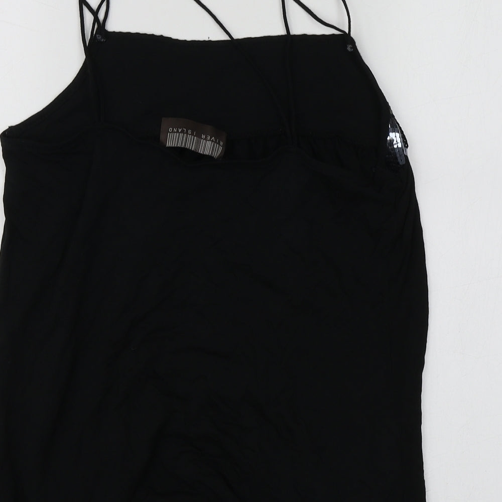 River Island Womens Black  Viscose Basic T-Shirt Size 12 Square Neck