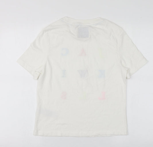 Jack Wills Womens White Geometric Cotton Basic T-Shirt Size 8 Round Neck
