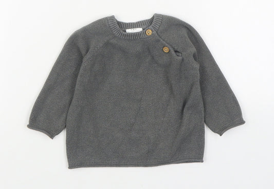 F&F Boys Grey Viscose Pullover Jumper Size 3-6 Months Button