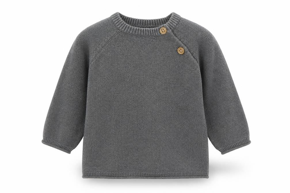 F&F Boys Grey Viscose Pullover Jumper Size 3-6 Months Button