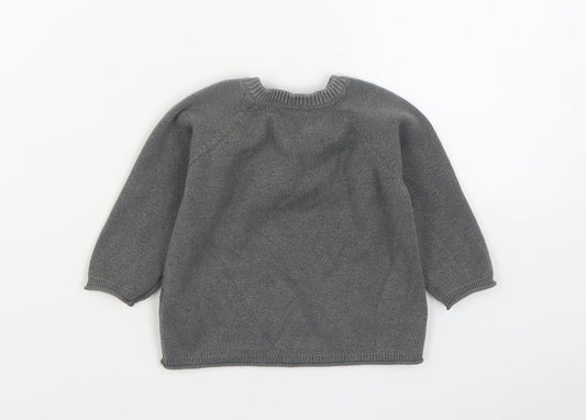 F&F Boys Grey Viscose Pullover Jumper Size 3-6 Months Button