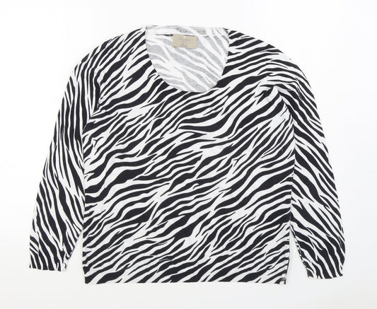 Paul Costelloe Womens Black Scoop Neck Animal Print 100% Cotton Pullover Jumper Size L