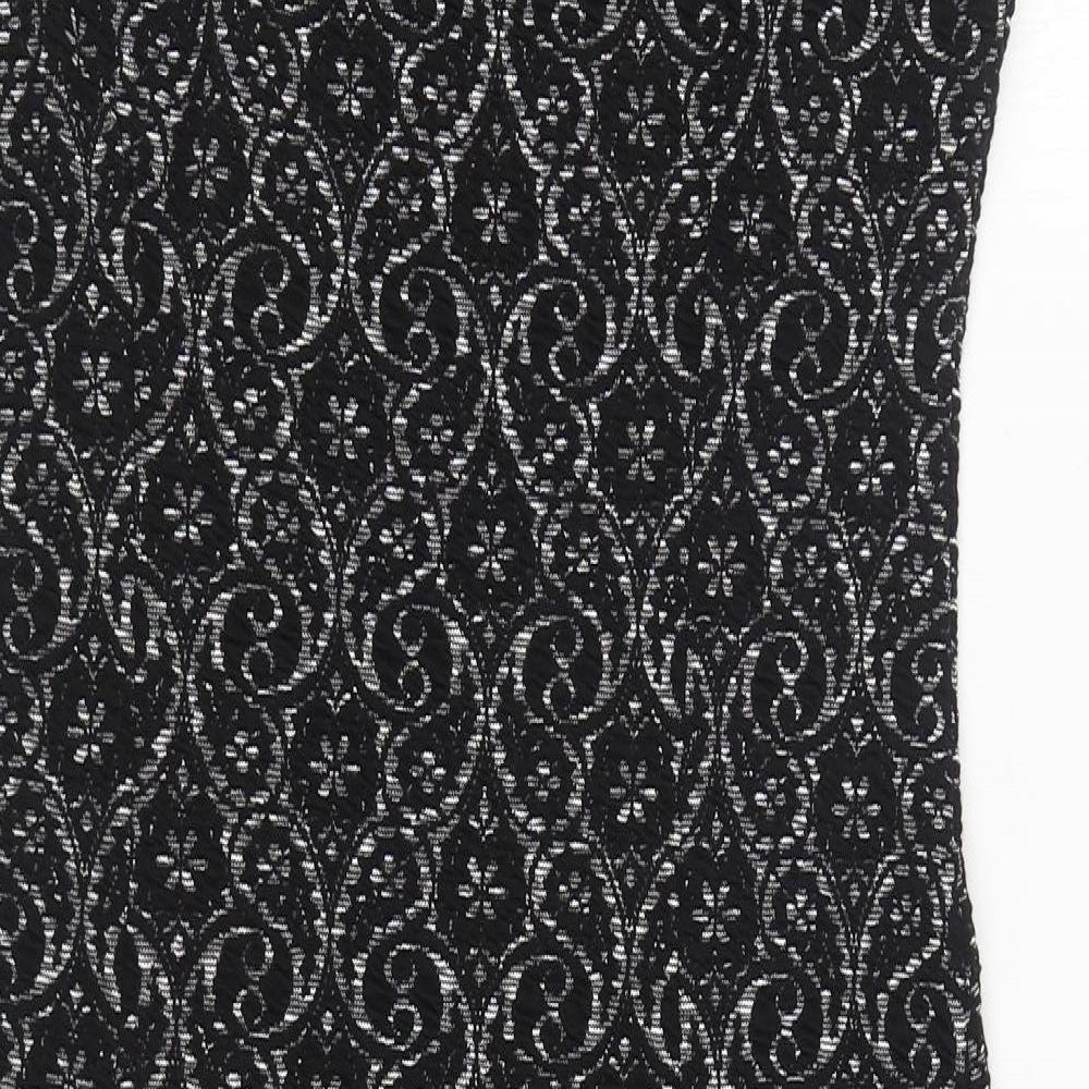 NEXT Womens Black Geometric Polyester Sheath Size 12 Round Neck Pullover