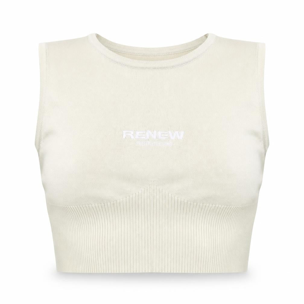 PRETTYLITTLETHING Womens Beige Polyester Cropped Tank Size L Crew Neck - Renew PLT