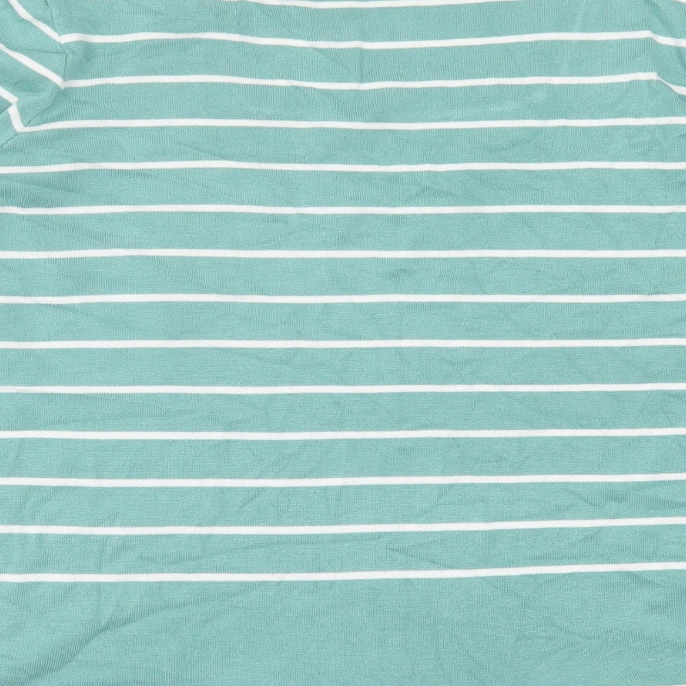 bonmarch Womens Green Square Neck Striped Cotton Pullover Jumper Size 20