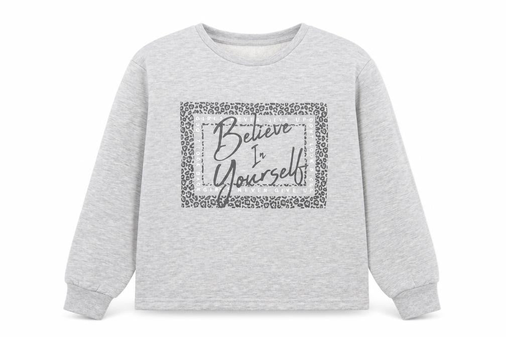 Very Girls Grey Polyester Basic Casual Size 10 Years Crew Neck Pullover
