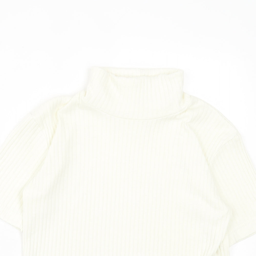 Joie de Vivre Womens Ivory Polyester Basic T-Shirt Size 10 Roll Neck