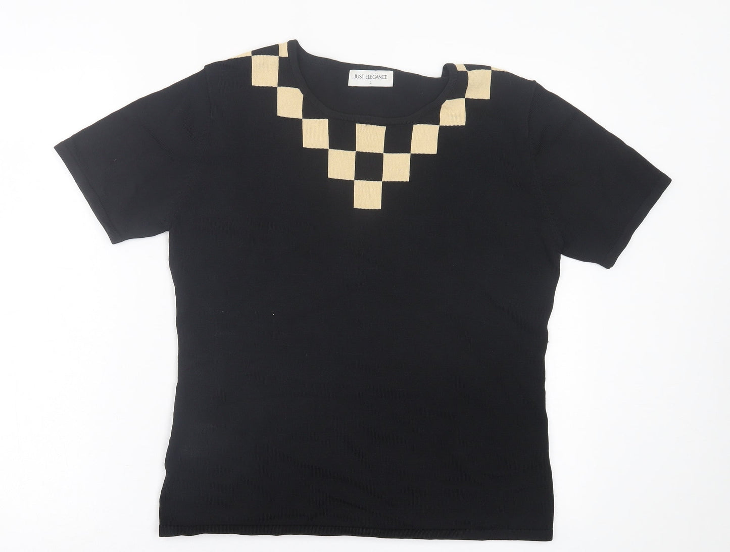 Just Elegance Womens Black Viscose Basic T-Shirt Size L Crew Neck