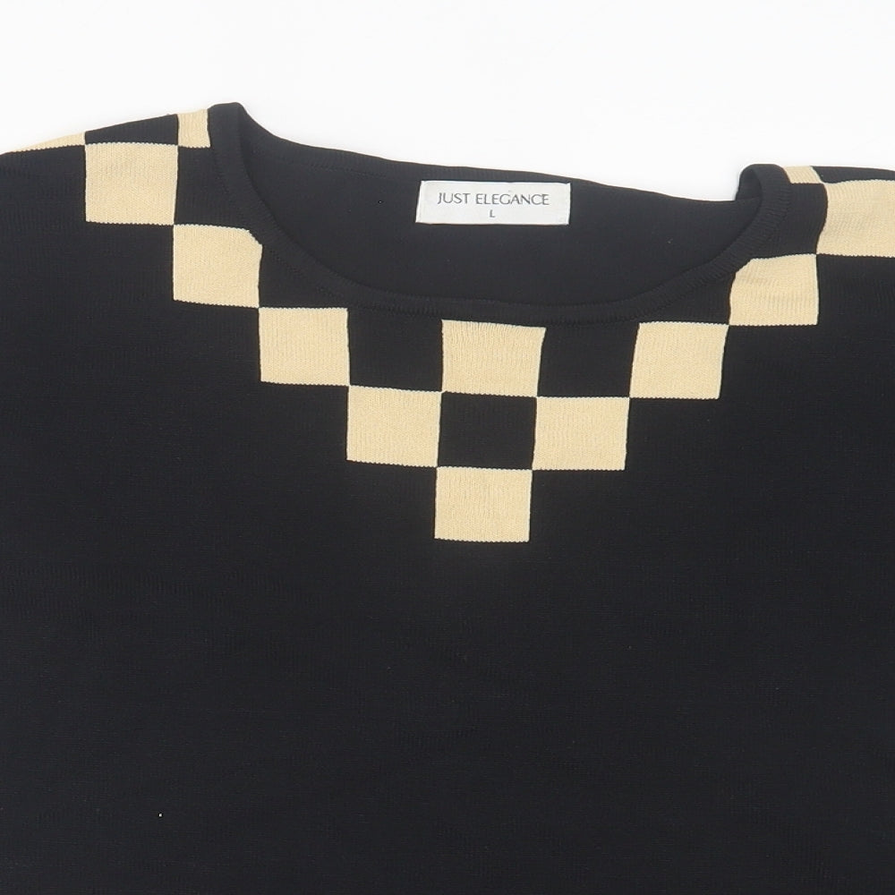 Just Elegance Womens Black Viscose Basic T-Shirt Size L Crew Neck