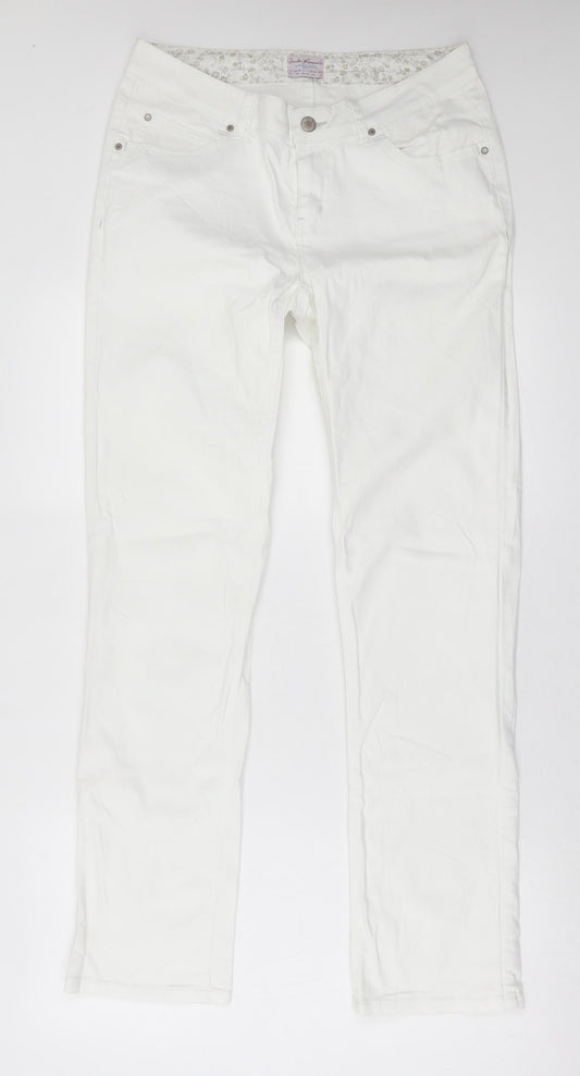 TMC Womens White Cotton Straight Jeans Size 12 L31 in Regular Button