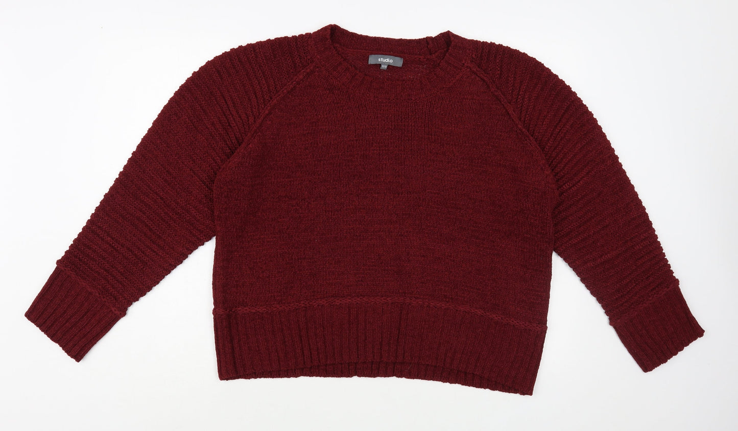 Studio Womens Red Crew Neck Acrylic Pullover Jumper Size 16