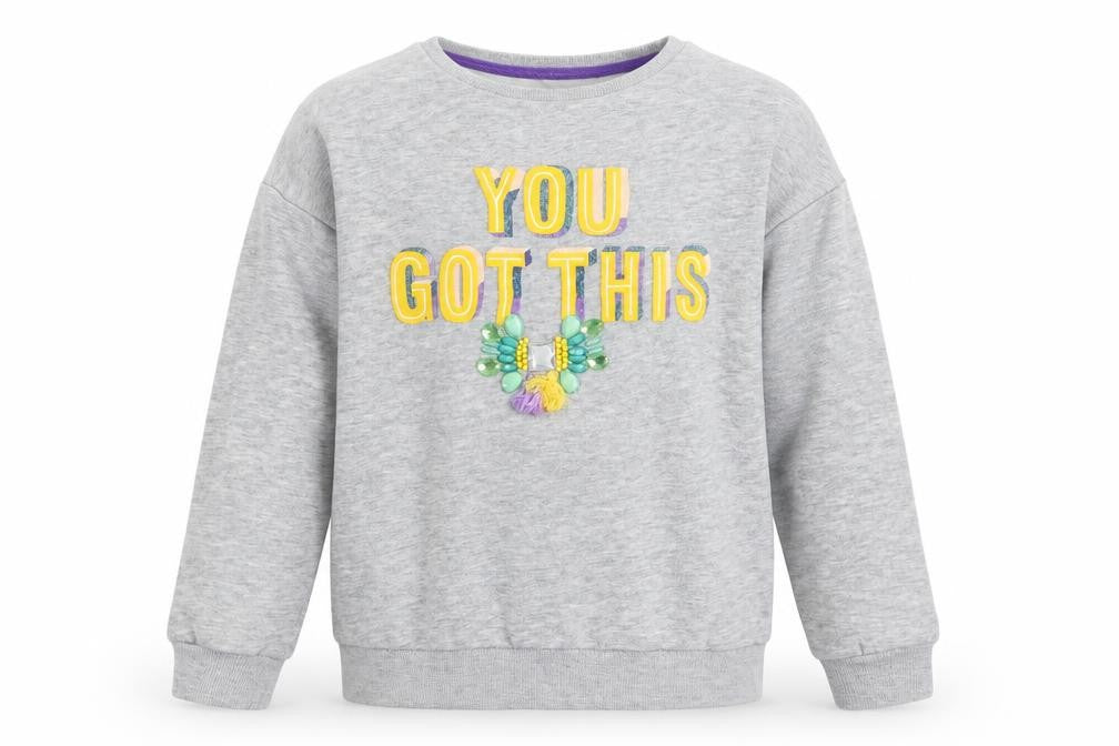 Marks and Spencer Girls Grey Cotton Pullover Sweatshirt Size 9-10 Years - You Got This