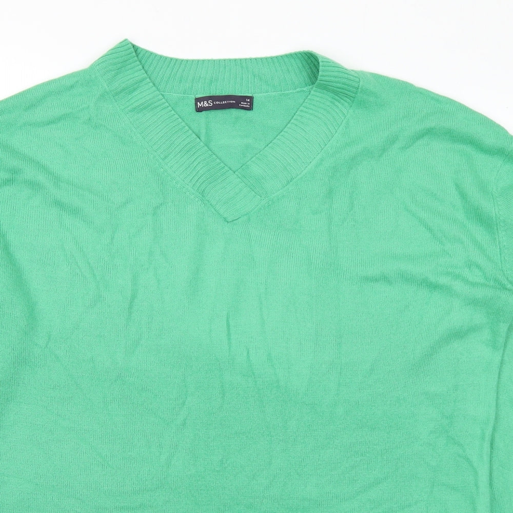 Marks and Spencer Womens Green V-Neck Acrylic Pullover Jumper Size 14