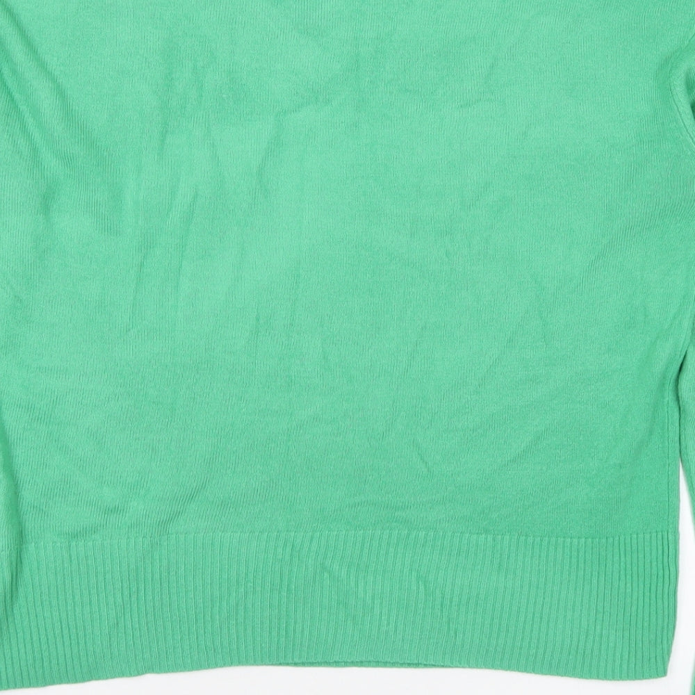 Marks and Spencer Womens Green V-Neck Acrylic Pullover Jumper Size 14