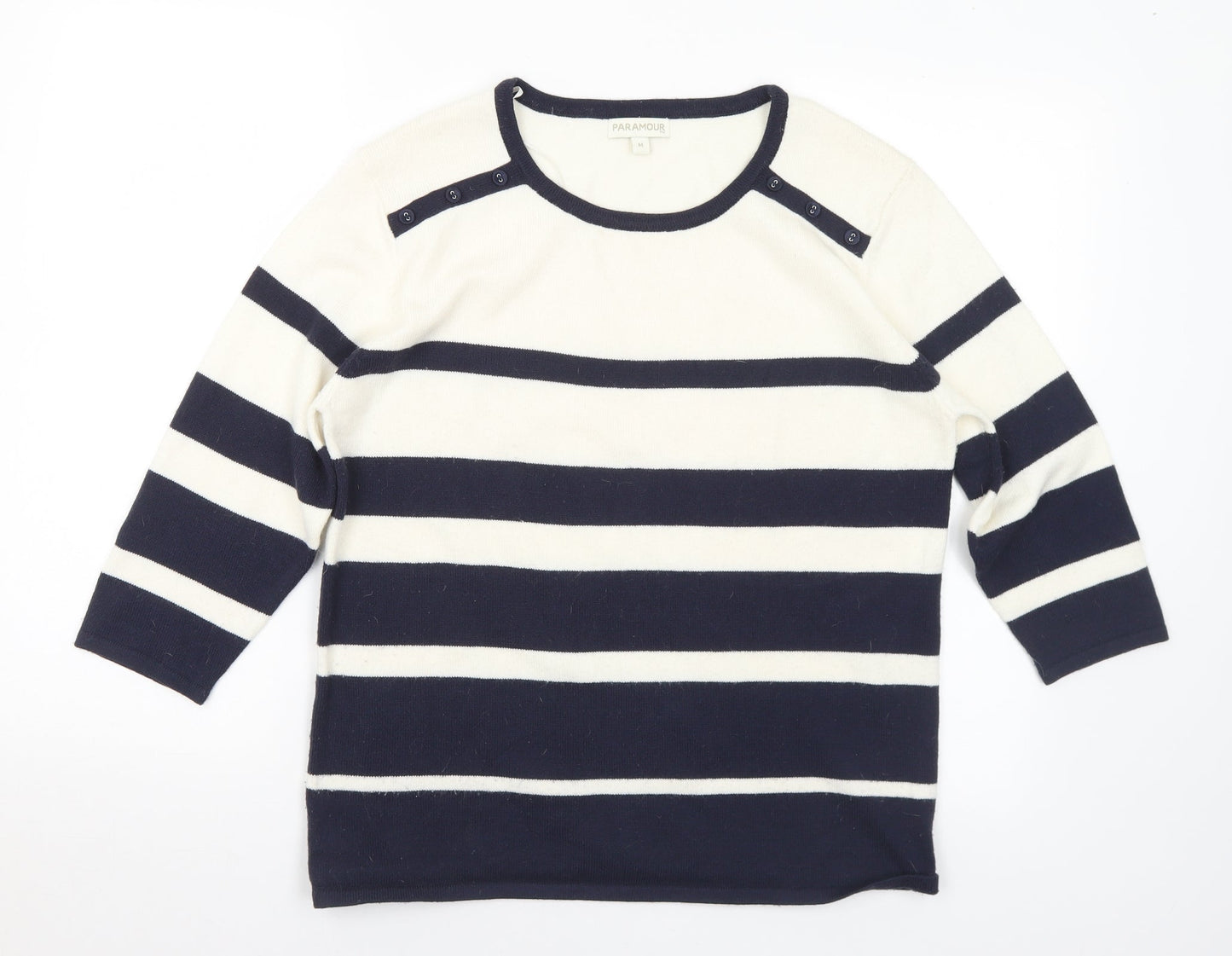 Paramour Womens Blue Round Neck Striped Acrylic Pullover Jumper Size M