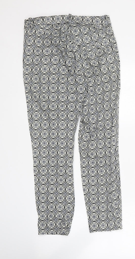 H&M Womens Multicoloured Geometric Cotton Trousers Size 6 L25 in Regular