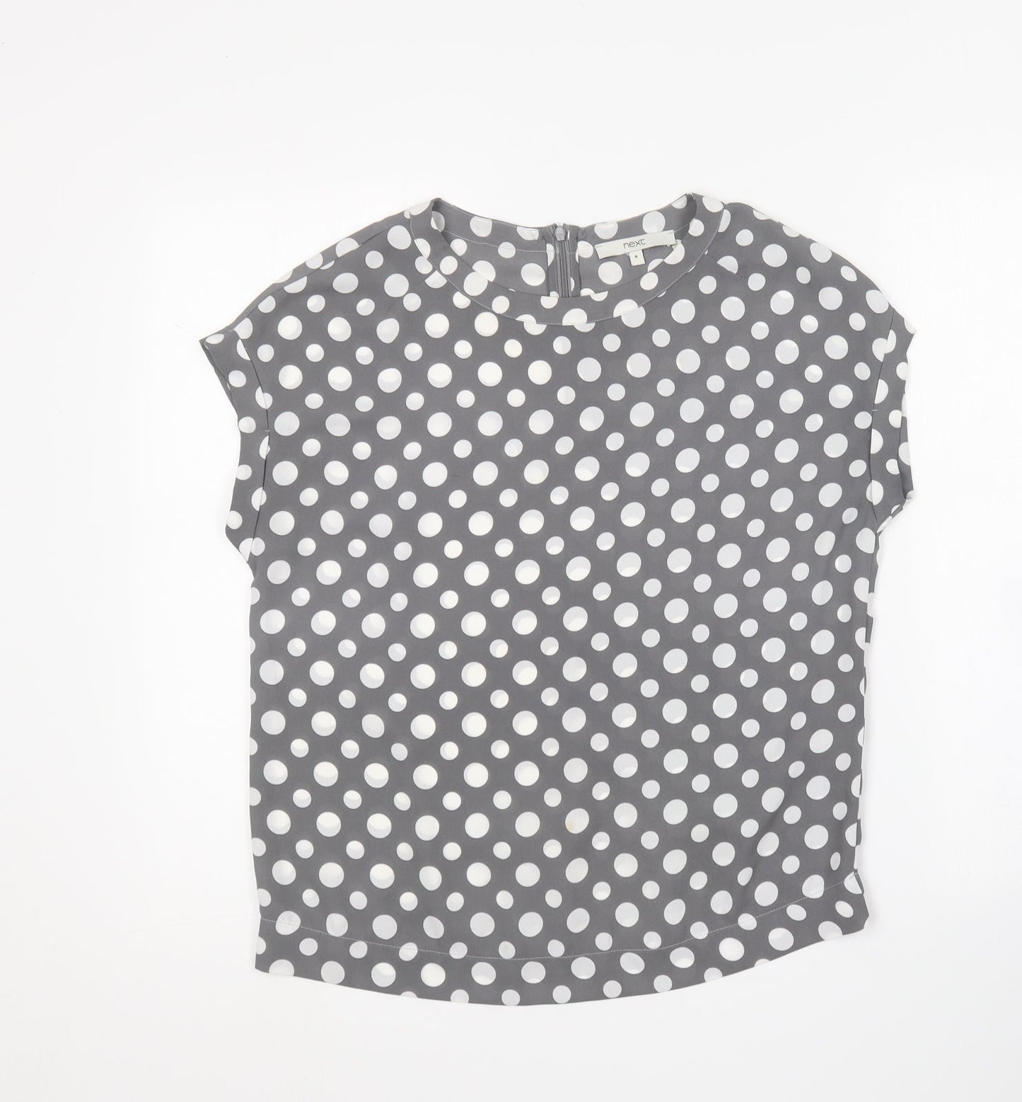 NEXT Womens Grey Polka Dot Polyester Basic Blouse Size 8 Round Neck