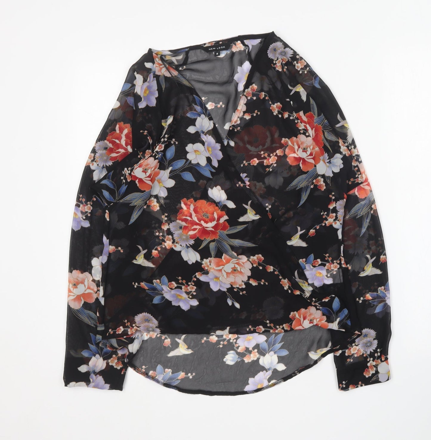 New Look Womens Multicoloured Floral Polyester Basic Blouse Size 8 V-Neck