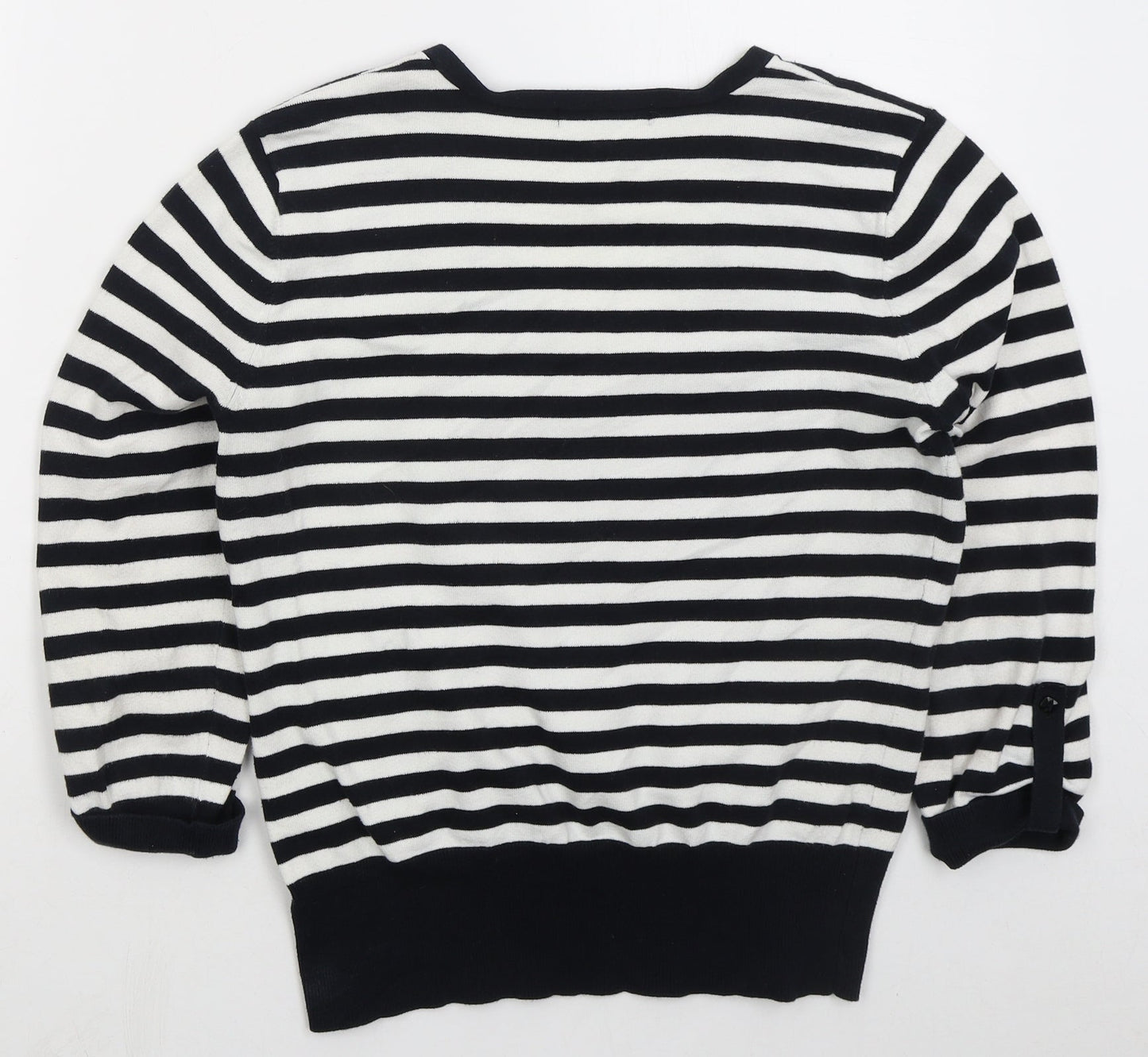 Red Herring Womens Blue V-Neck Striped Cotton Pullover Jumper Size 14