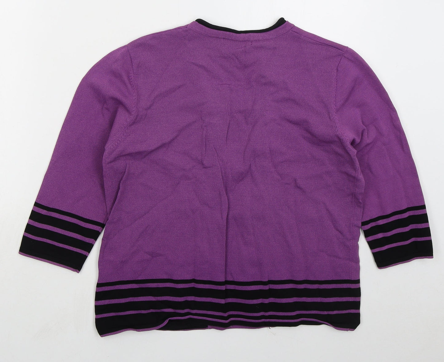 Bonmarché Womens Purple Square Neck Striped Viscose Pullover Jumper Size M