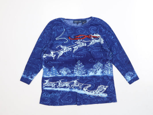 Artacapea Womens Blue Geometric 100% Cotton Pullover Sweatshirt Size S - reindeer