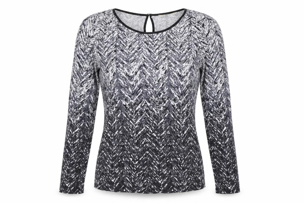 Oasis Womens Grey Geometric Viscose Basic T-Shirt Size XS Round Neck