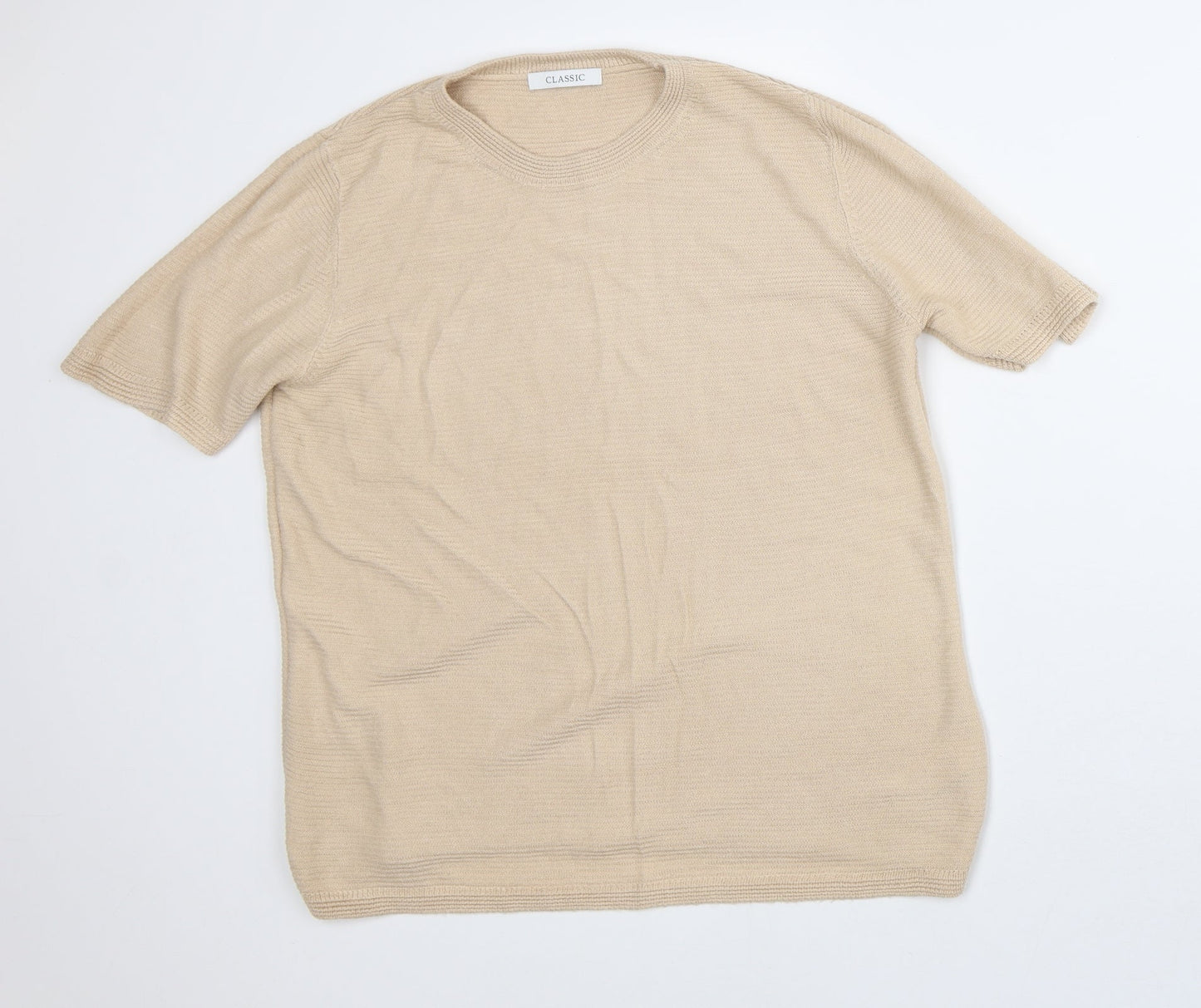 Marks and Spencer Womens Beige Acrylic Basic T-Shirt Size 10 Crew Neck