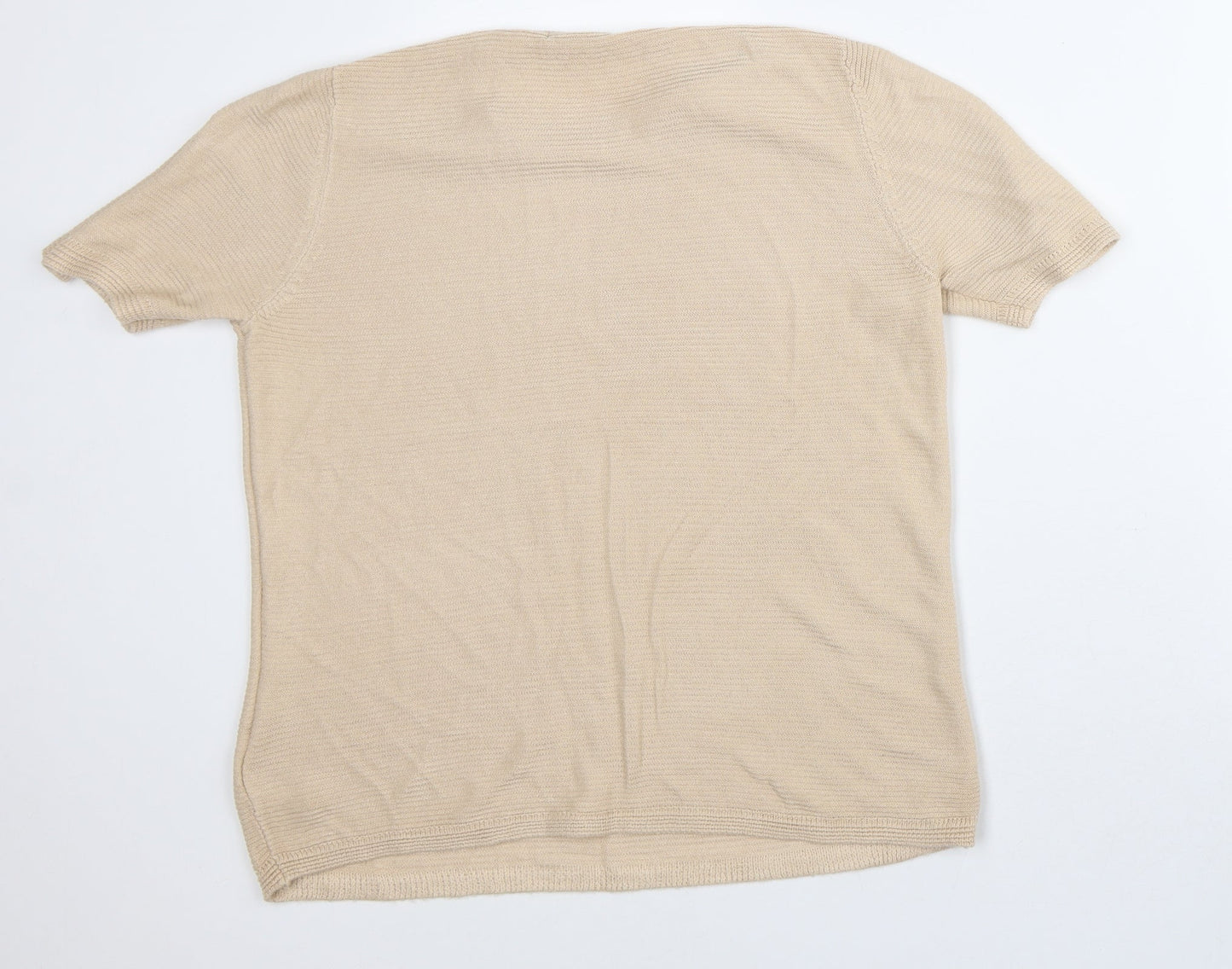 Marks and Spencer Womens Beige Acrylic Basic T-Shirt Size 10 Crew Neck