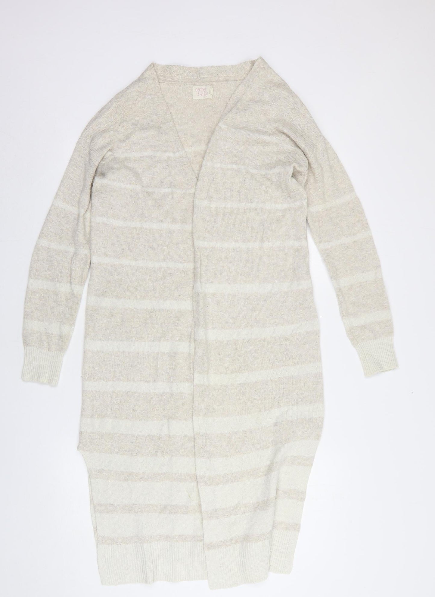 Cape Daisy Womens Beige V-Neck Striped Cotton Cardigan Jumper Size XS