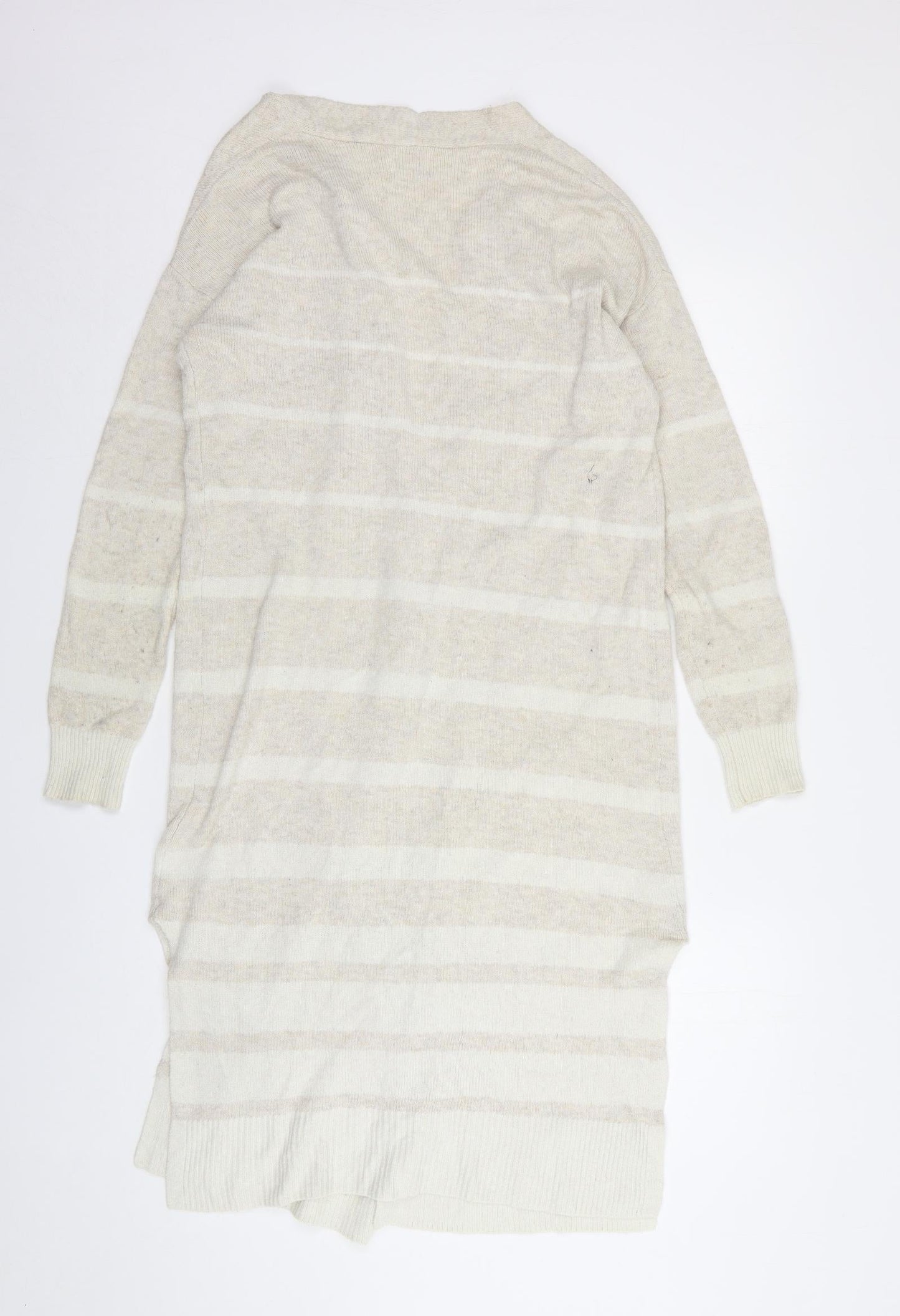 Cape Daisy Womens Beige V-Neck Striped Cotton Cardigan Jumper Size XS