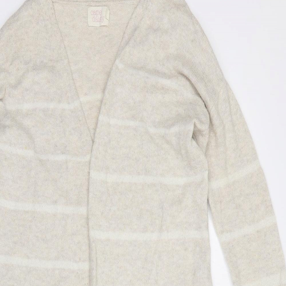 Cape Daisy Womens Beige V-Neck Striped Cotton Cardigan Jumper Size XS