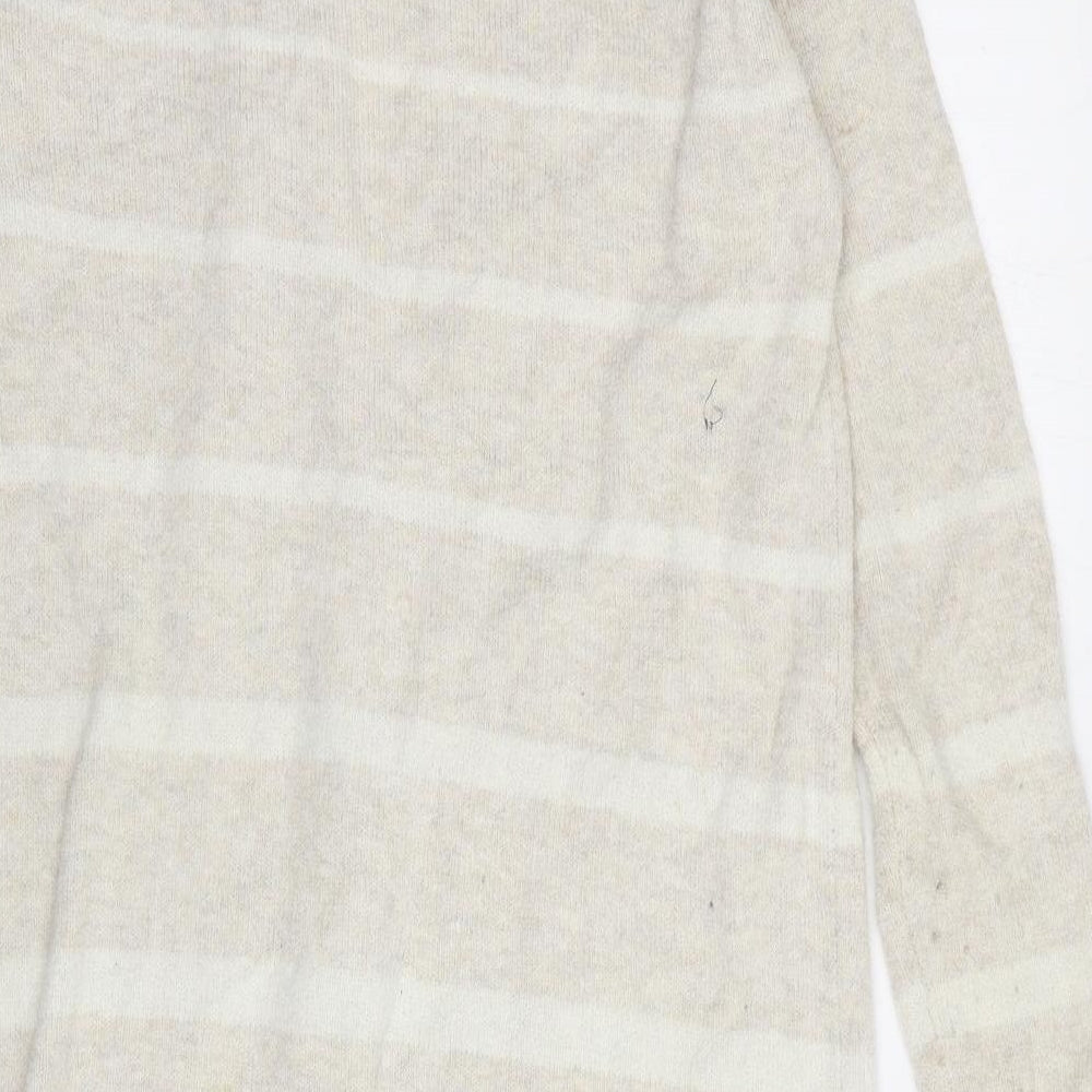 Cape Daisy Womens Beige V-Neck Striped Cotton Cardigan Jumper Size XS