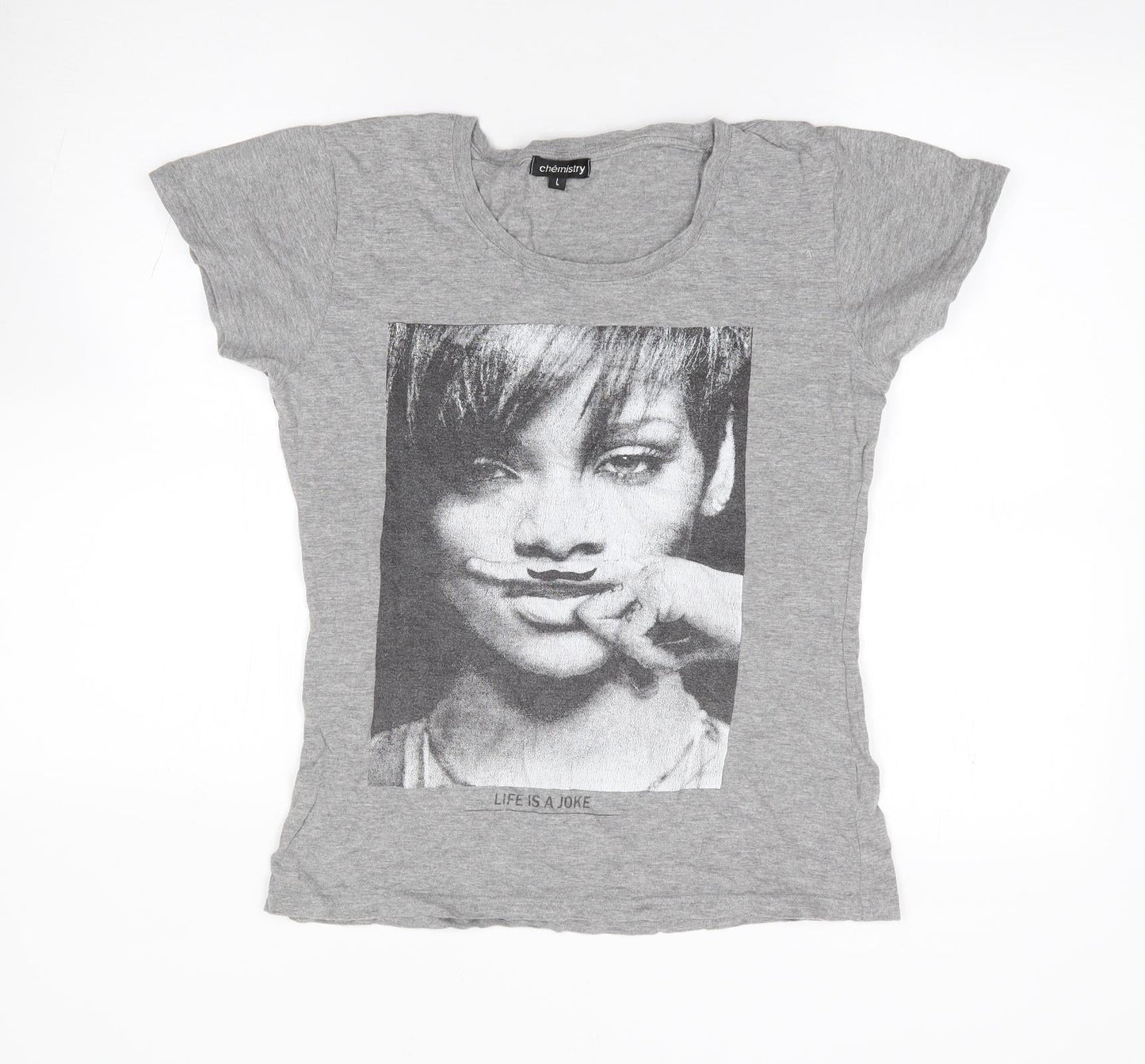 Chemistry Womens Grey 100% Cotton Jersey T-Shirt Size L Crew Neck
