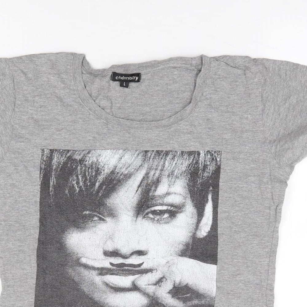 Chemistry Womens Grey 100% Cotton Jersey T-Shirt Size L Crew Neck