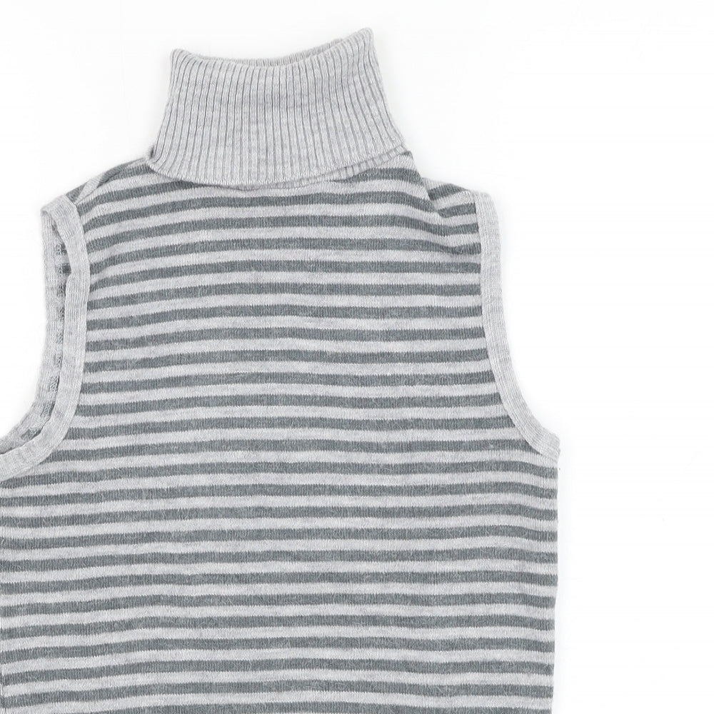 Central Park Womens Grey Roll Neck Striped Acrylic Pullover Jumper Size S