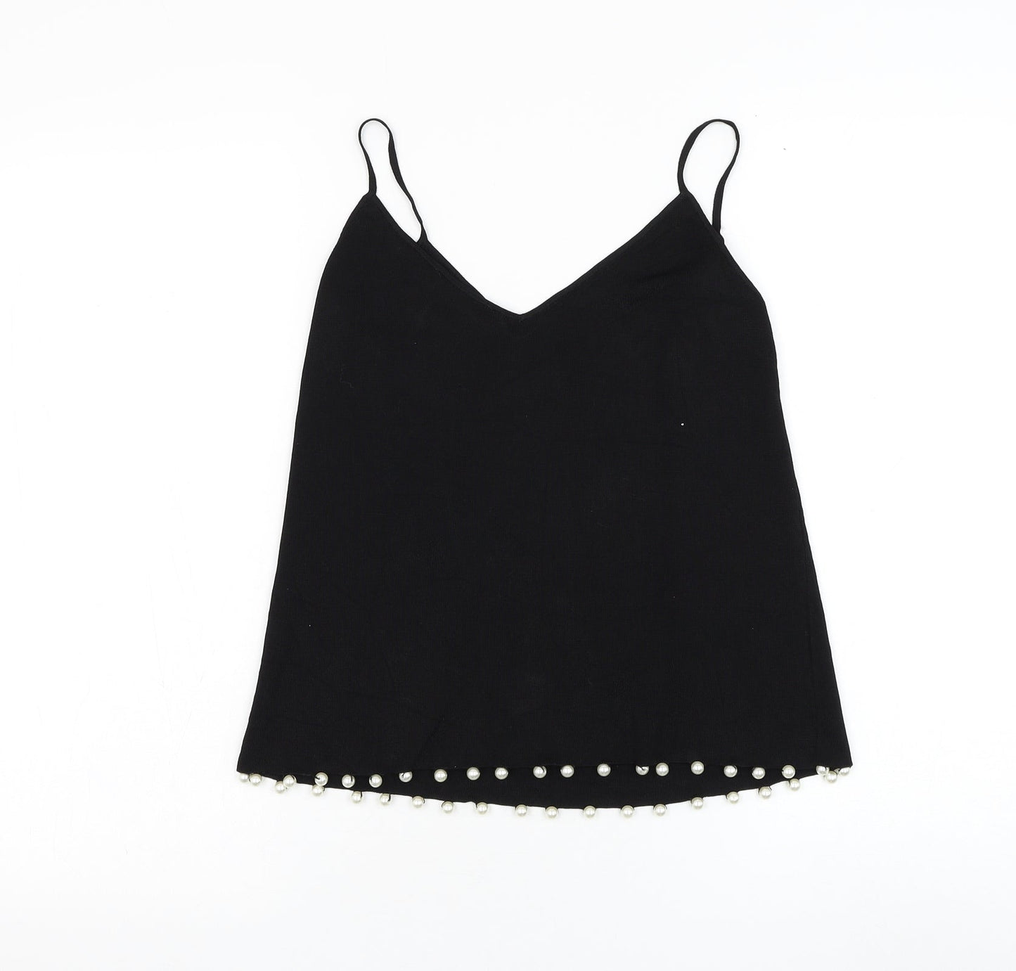 Zara Womens Black Polyester Basic Tank Size S V-Neck