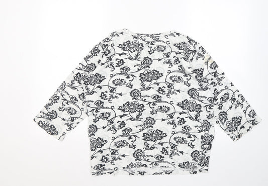 Artscape Womens White Round Neck Floral Cotton Pullover Jumper Size M