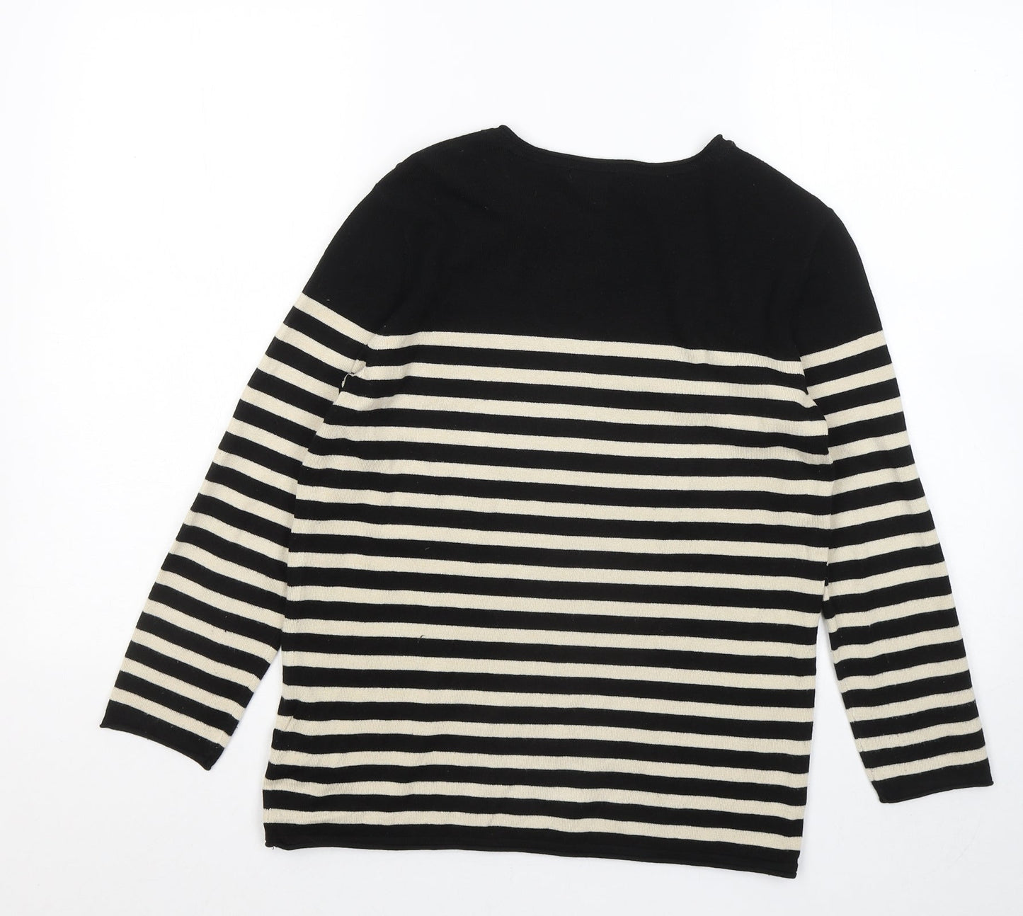 H&M Womens Black Round Neck Striped Acrylic Pullover Jumper Size S