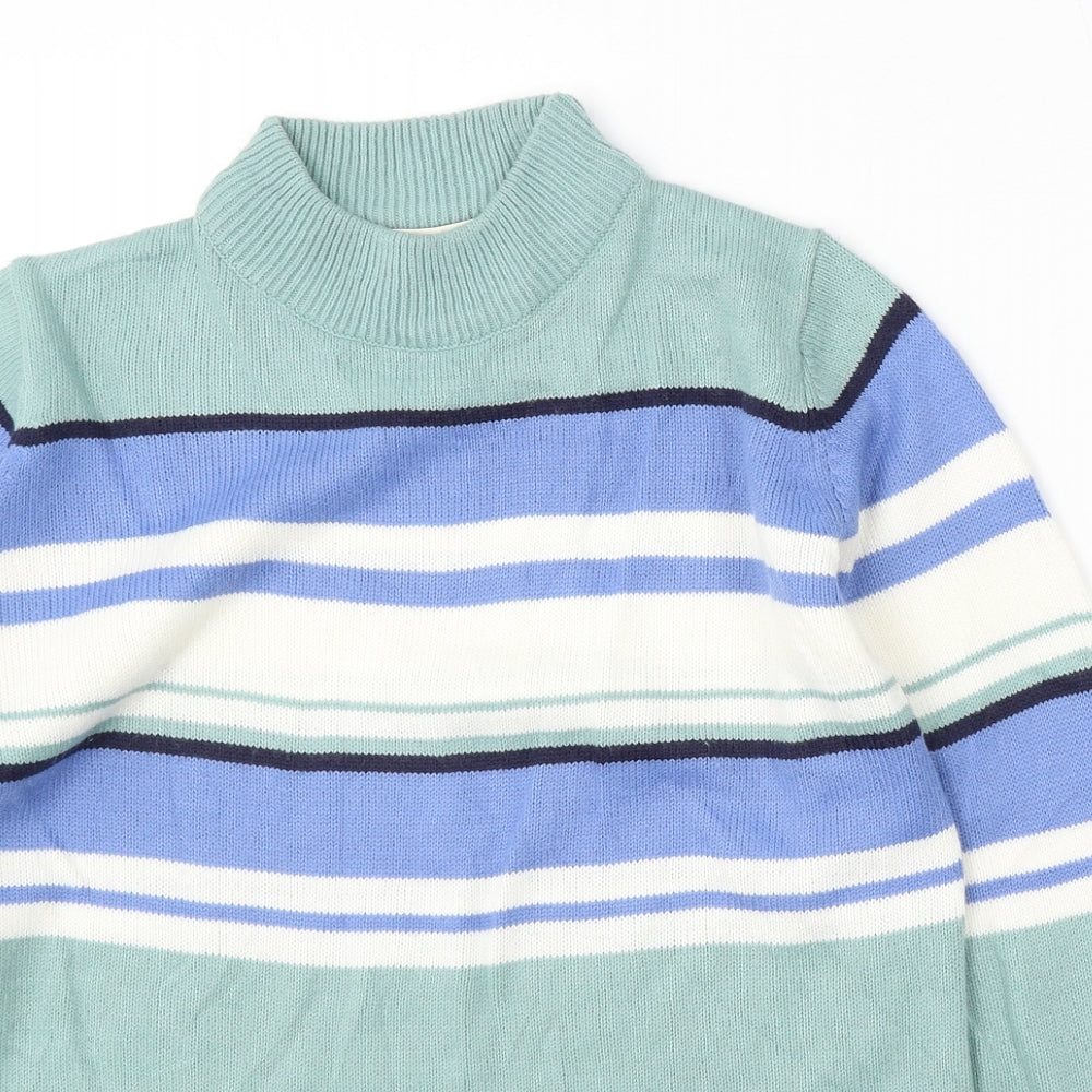 EWM Womens Green Round Neck Striped Acrylic Pullover Jumper Size 10