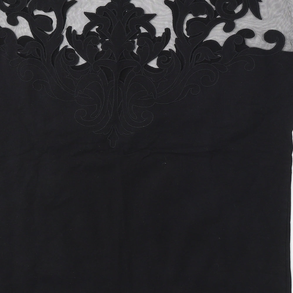 Leo Guy Womens Black Floral Cotton Basic Blouse Size 6 Round Neck