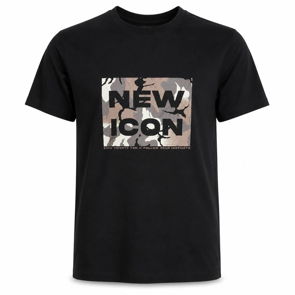 George Boys Black Geometric Cotton Basic T-Shirt Size 9-10 Years Round Neck