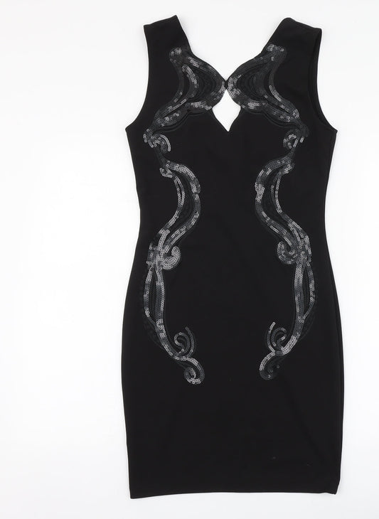 Reimi.Co Womens Black Polyester A-Line Size M V-Neck