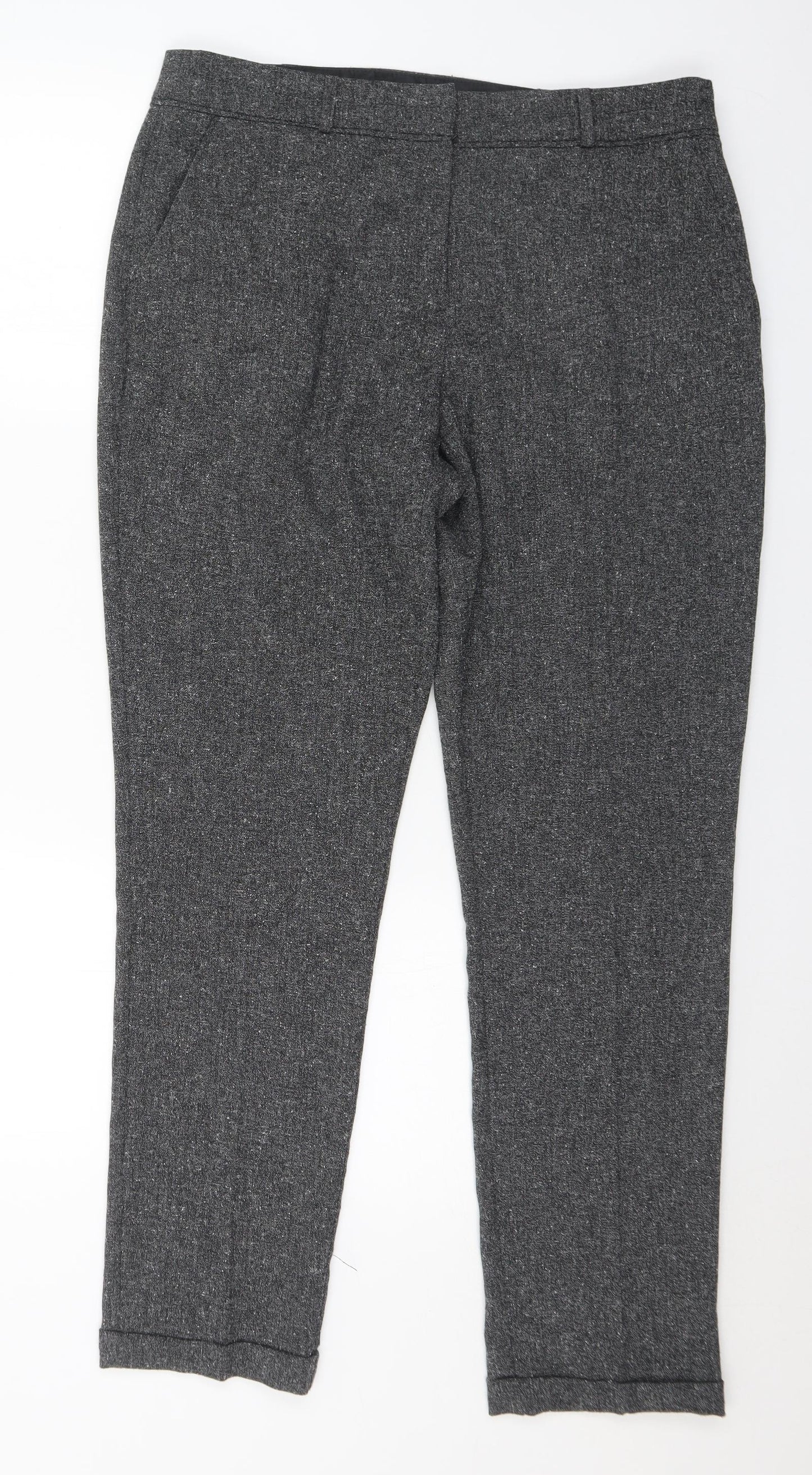 M&Co Womens Grey Polyester Trousers Size 14 L30 in Regular Hook & Eye
